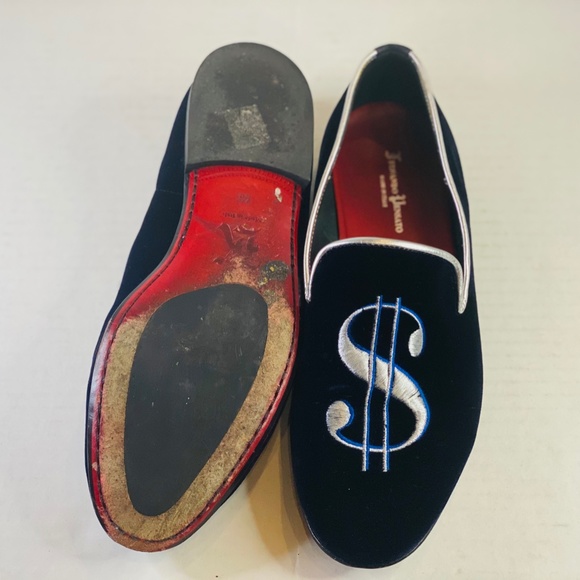 NAVY BLUE VELVET MENS LOAFER W/MONEY SIGN SIZE 10 main image 5